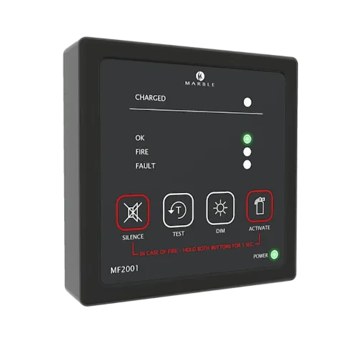 MF2001 single-zone fire alarm panel with extinguisher activate button