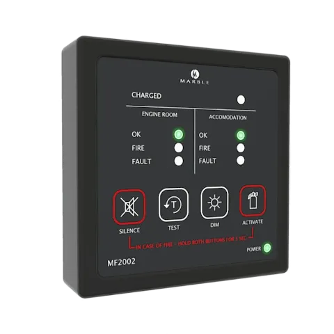 MF2002 two-zone fire alarm panel with extinguisher activation for engine room and accommodation