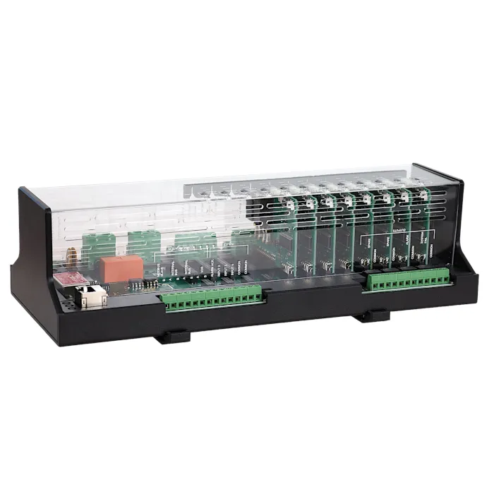 Rear of MS225 navigation light controller with transparent cover, input terminals and Ethernet port